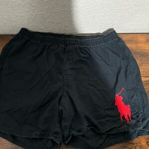 Ralph Lauren Black Cargo Shorts with Red Polo Logo